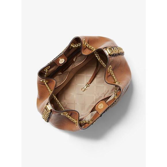 Michael Kors Alanis Large Pebbled Leather Bucket Bag Acorn New With Dust Bag - Picture 3 of 15